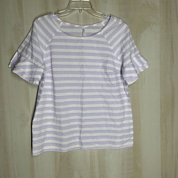 Southern Tide lavendar purple and white striped short ruffle sleeve top, medium - Picture 5 of 14